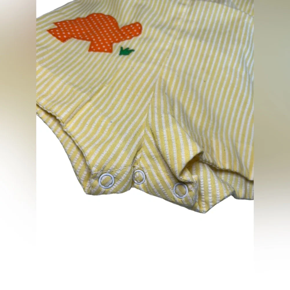 Betti Terrell‎ VTG Baby Girl 18-24m Seersucker Yellow Turtle Sun Romper